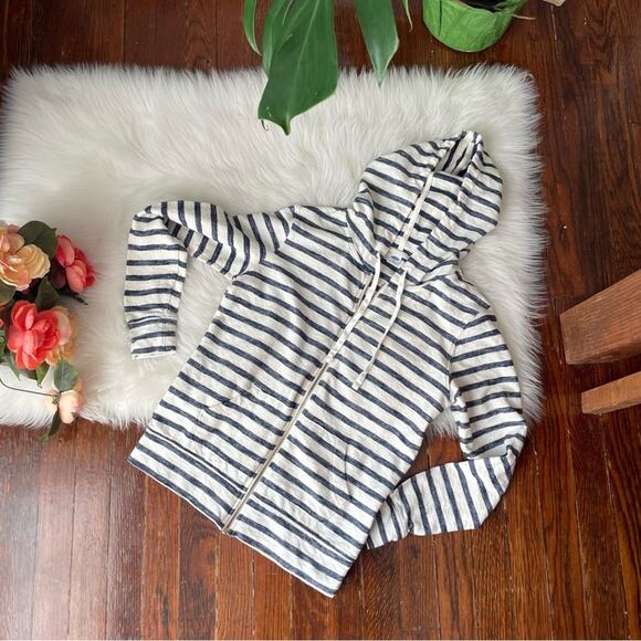 Stripe Zip Up Jacket Navy & Cream with Hood Size XS - Picture 4 of 6